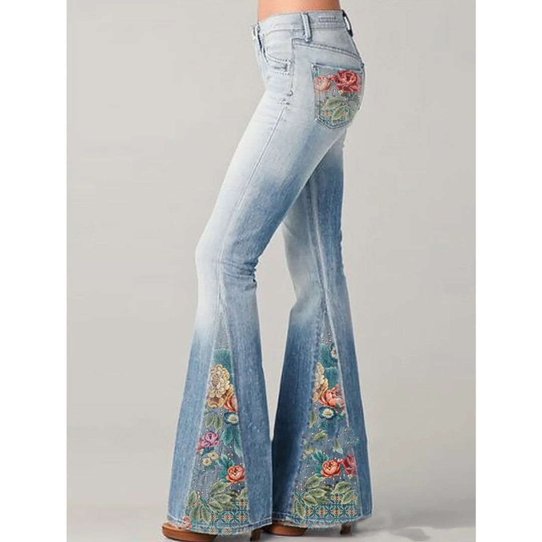 Dame Vintage Blomster Broderede Jeans | Udsvinget