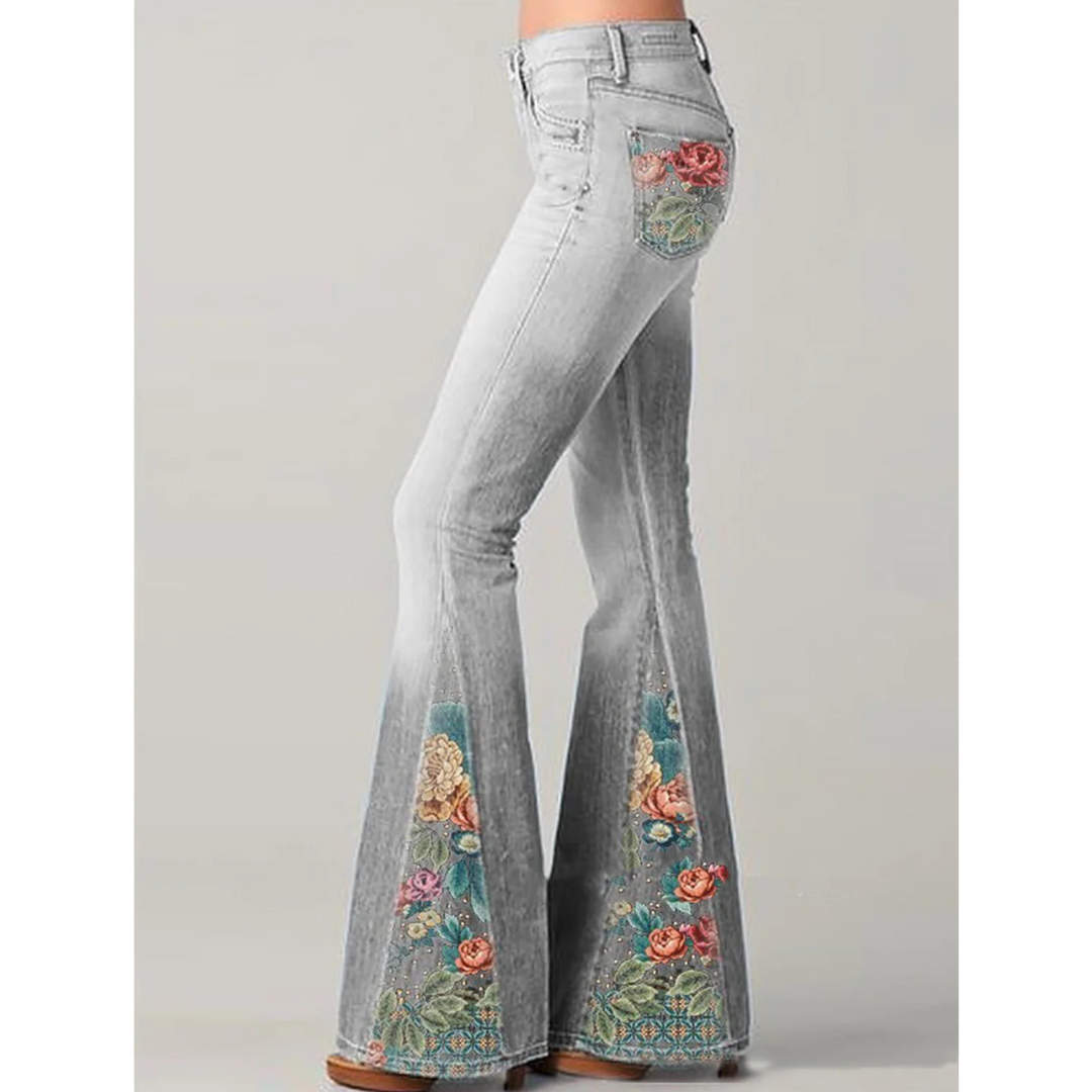 Dame Vintage Blomster Broderede Jeans | Udsvinget