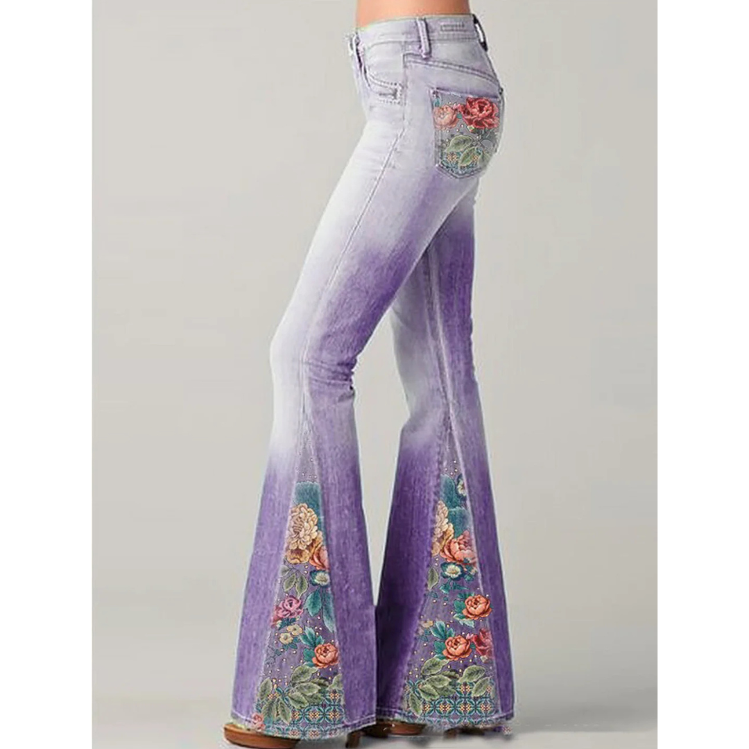Dame Vintage Blomster Broderede Jeans | Udsvinget